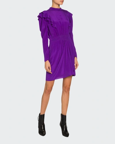 Shop Isabel Marant Étoile Yoana Long-sleeve Ruffle Short Dress In Purple