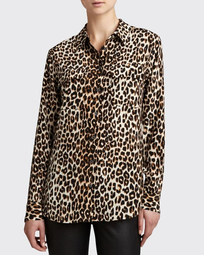 Shop Equipment Slim Signature Leopard-print Blouse In Natural