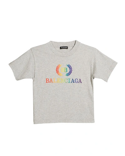 Balenciaga Kids' Short-sleeve Rainbow Logo Crest T-shirt In Gray | ModeSens