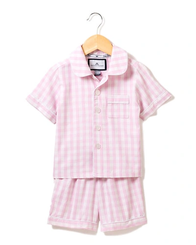 Shop Petite Plume Kid's Gingham Pajama Set W/ Contrast Piping In Pink Gingham