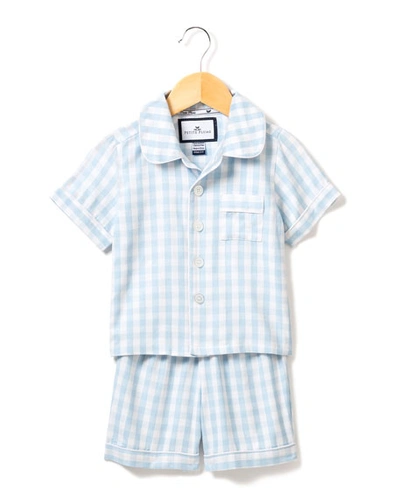 Shop Petite Plume Kid's Gingham Pajama Set W/ Contrast Piping In Blue Gingham
