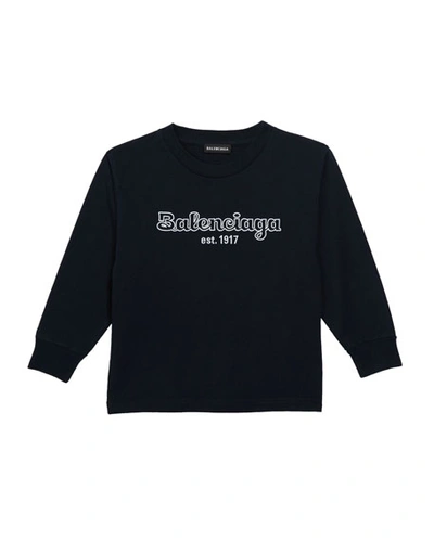 Shop Balenciaga Kid's Bubble Script Logo Long-sleeve T-shirt In Blue
