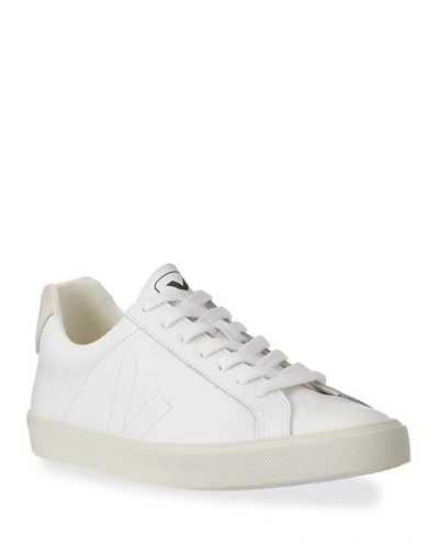 Shop Veja Esplar Leather Logo Sneakers In White