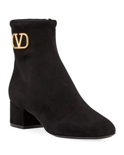 Shop Valentino Vlogo Suede Ankle Booties In Black