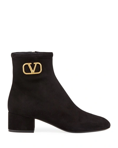 Shop Valentino Vlogo Suede Ankle Booties In Black