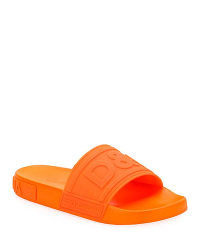 Shop Dolce & Gabbana Dg Logo Rubber Slide Sandals In Orange