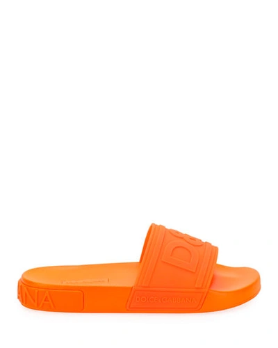 Shop Dolce & Gabbana Dg Logo Rubber Slide Sandals In Orange