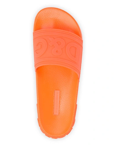 Shop Dolce & Gabbana Dg Logo Rubber Slide Sandals In Orange