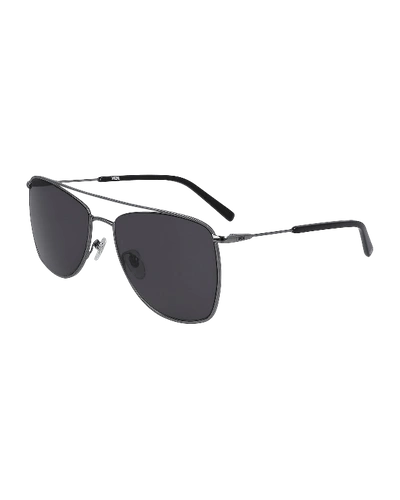 Shop Mcm Men's Outline Gradient Metal Navigator Sunglasses In Gray/black