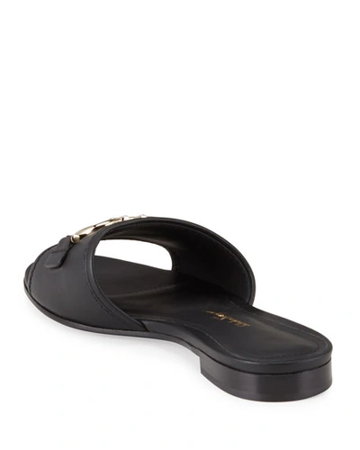 Shop Ferragamo Casual Gancini Horsebit Flat Slide Sandals In Nero