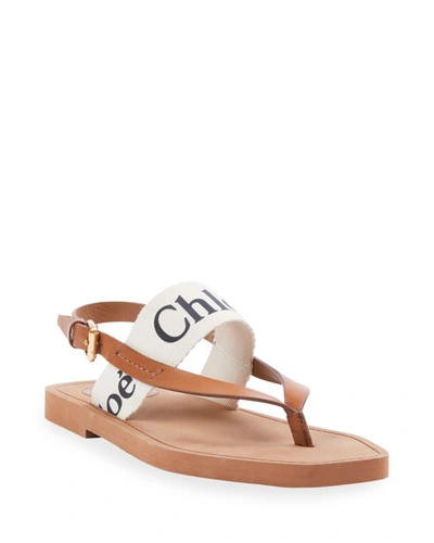 Shop Chloé Canvas Logo Thong Sandals In White