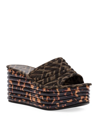 Shop Fendi Ff Logo Wedge Slide Sandals In Brown