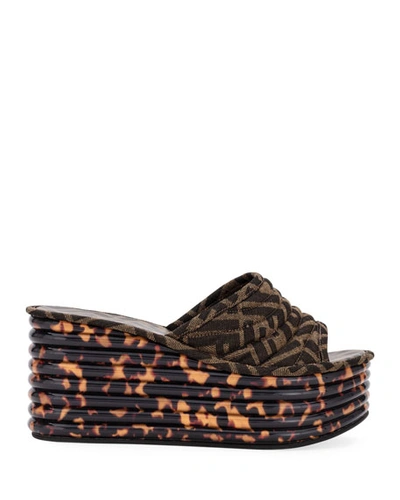 Shop Fendi Ff Logo Wedge Slide Sandals In Brown