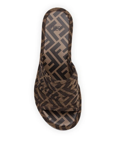 Shop Fendi Ff Logo Wedge Slide Sandals In Brown