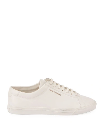 Shop Saint Laurent Andy Leather Lace-up Sneakers In White