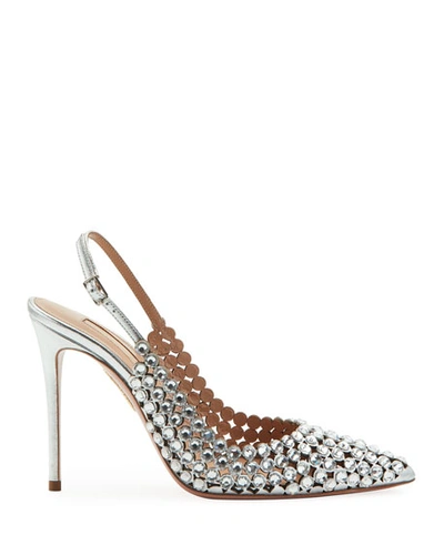 Shop Aquazzura Tequila Crystal Slingback Pumps In Silver