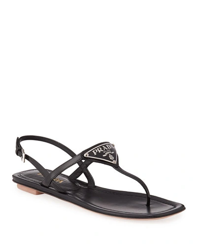 Shop Prada Patent Leather Logo Sandals In Black