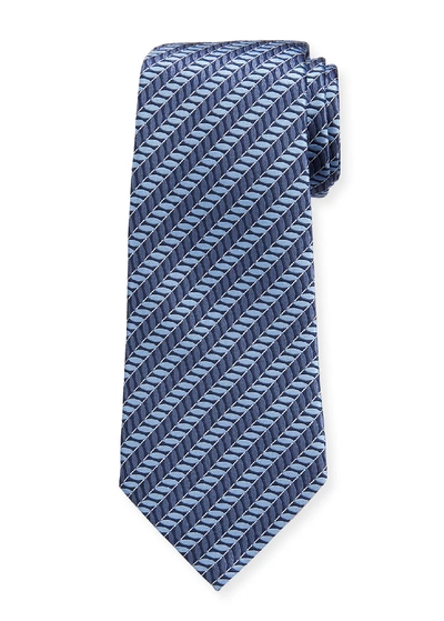Shop Ermenegildo Zegna Men's Ribbed Diagonal Stripe Silk Tie In Blue