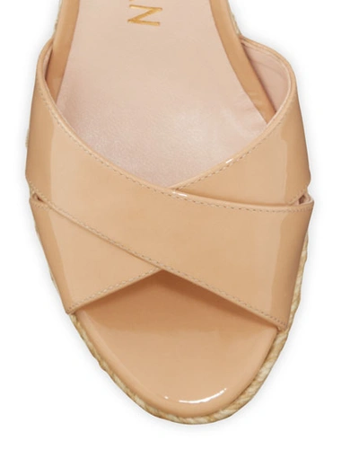 Shop Stuart Weitzman Rosemarie Patent Leather Wedge Espadrille Sandals In Adobe