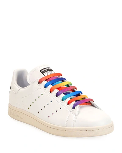 Shop Stella Mccartney Stan Smith Sneakers With Rainbow Laces In White Pattern