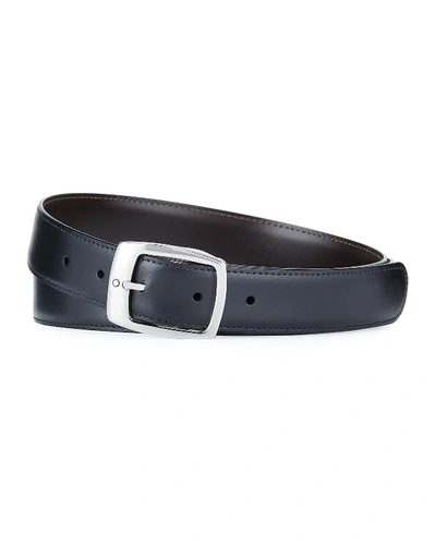 Shop Montblanc Men's Rectangular-buckle Reversible Leather Belt In Black/brown