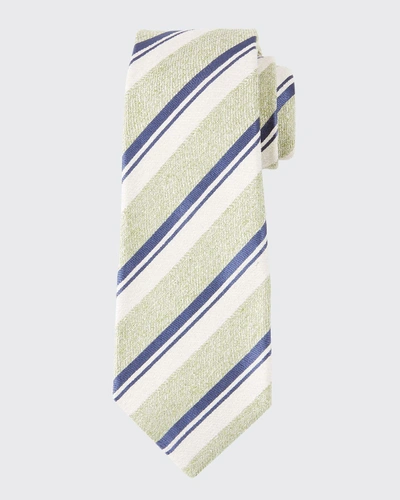 Shop Kiton Men's Textured Stripe Silk Tie In Green