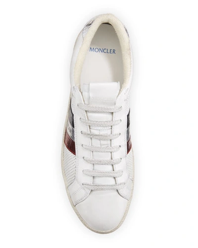 Shop Moncler Ryegrass Leather Logo Stripe Sneakers In White