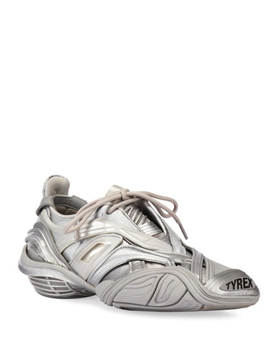 Shop Balenciaga Tyrex Metallic Chunky-heel Sneakers In Silver