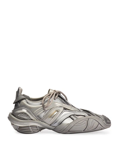 Shop Balenciaga Tyrex Metallic Chunky-heel Sneakers In Silver