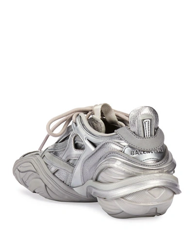 Shop Balenciaga Tyrex Metallic Chunky-heel Sneakers In Silver