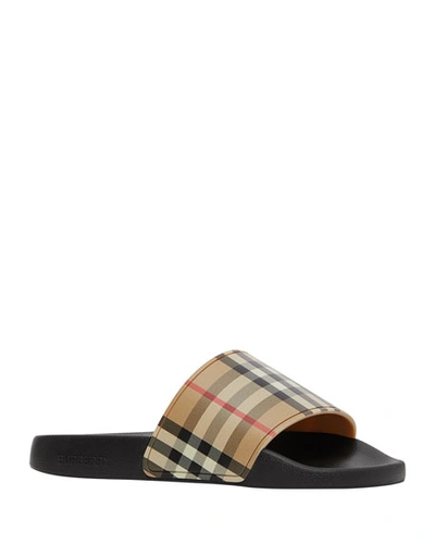 Shop Burberry Furley Vintage Check Slide Sandals In Beige