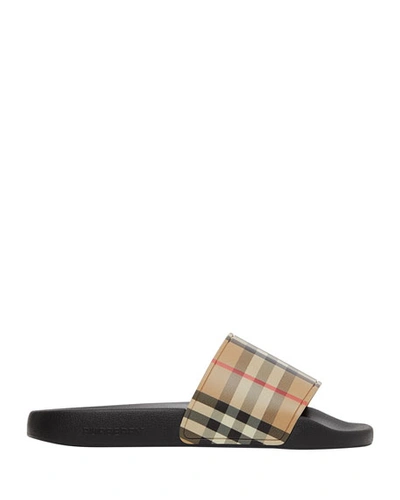 Shop Burberry Furley Vintage Check Slide Sandals In Beige