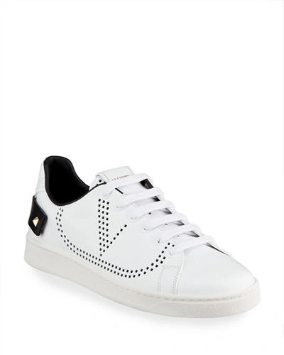 Shop Valentino Backnet Low-top Sneakers With Rockstud Tab In White/black