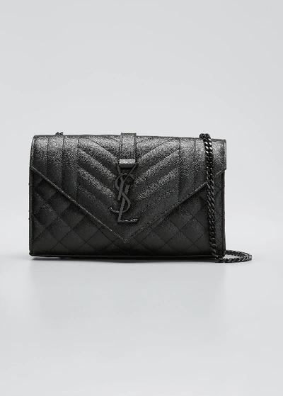 Shop Saint Laurent Envelope Triquilt Small Ysl Shoulder Bag In Grained Leather In Black