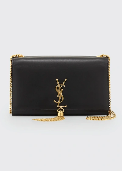 Shop Saint Laurent Kate Medium Smooth Calfskin Clutch Bag W/ Tassel In Black