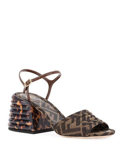 Shop Fendi Ff Block-heel Sandals In Brown