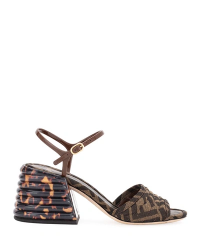 Shop Fendi Ff Block-heel Sandals In Brown