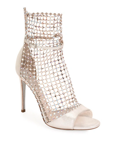 Shop René Caovilla Galaxia Mesh And Metallic Net Sandal-illusion Booties In Ivory