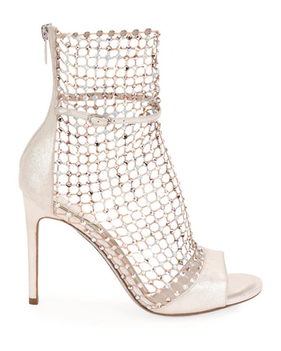 Shop René Caovilla Galaxia Mesh And Metallic Net Sandal-illusion Booties In Ivory