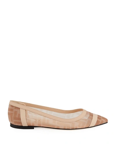 Shop Fendi Ff Mesh Skimmer Flats In Beige