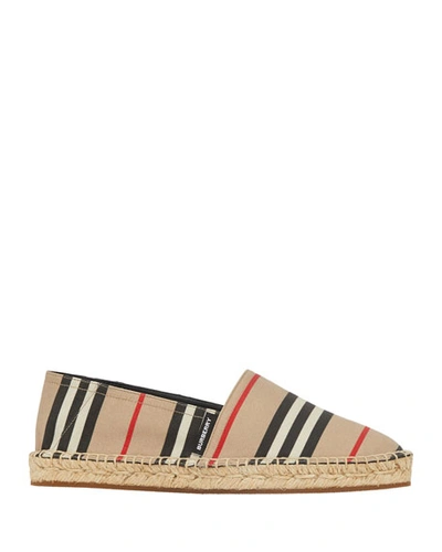 Shop Burberry Alport Striped Espadrille Slip-on Loafers In Beige