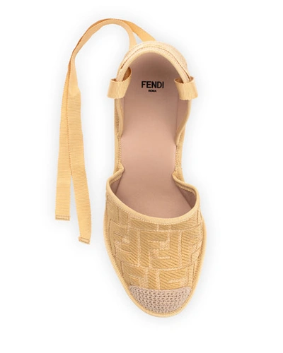 Shop Fendi Ff Logo Ankle-wrap Wedge Espadrilles In Beige
