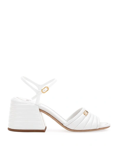 Shop Fendi 65mm Stitched Leather Block-heel Sandals In White