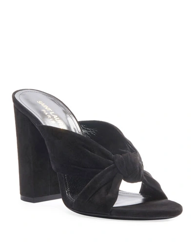Shop Saint Laurent Loulou 100mm Suede Mule Sandals In Black