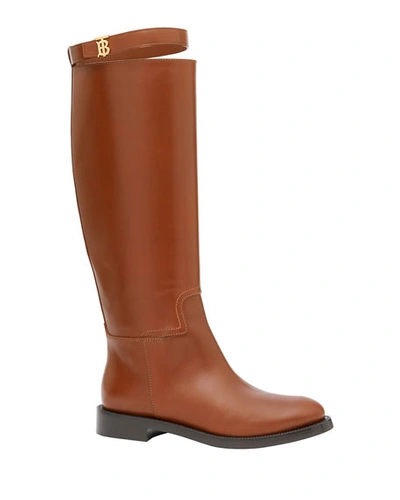 Shop Burberry Redgave Leather Knee Riding Boots In Tan