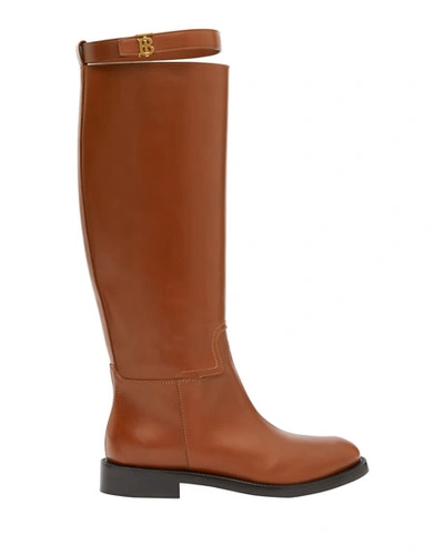 Shop Burberry Redgave Leather Knee Riding Boots In Tan