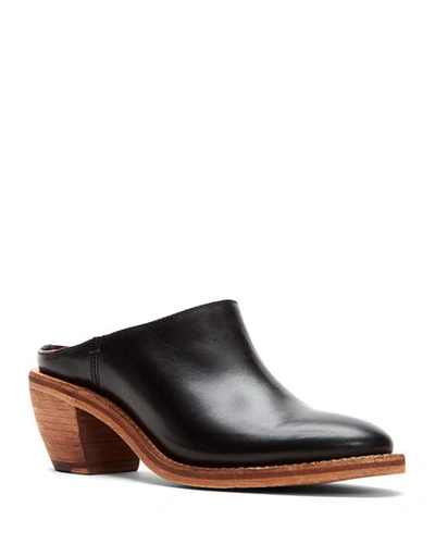 Shop Frye Rosalia Leather Block-heel Mules In Black