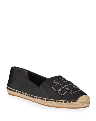 Shop Tory Burch Ines Flat Leather Logo Espadrilles In Black