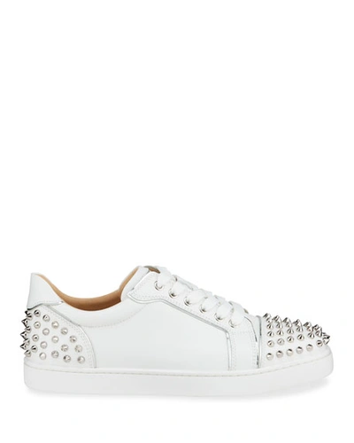 Shop Christian Louboutin Viera 2 Spikes Leather Low-top Sneakers In White