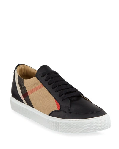 Shop Burberry House Check And Leather Sneakers In Black